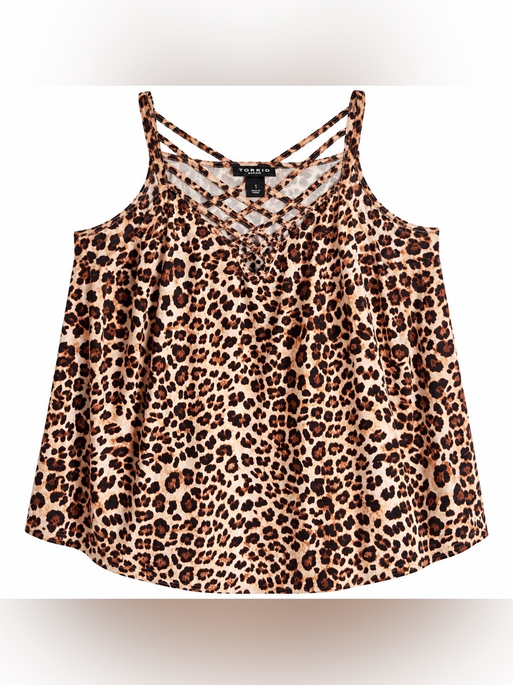 Torrid Sophie Cami Tank Top Size 1 (1X) Leopard Print Criss Cross Strappy Back